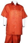 Crocodilian Scale Short Sleeve 2pc Walking Suit Set - Burnt Orange