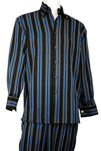 Meridian Stripes Pocketless Long Sleeve 2pc Walking Suit Set - Baby Blue