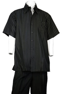 Razor Stripes Short Sleeve 2pc Walking Suit Set - Black